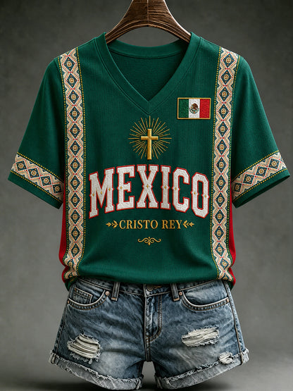 Women's Mexico Lover Art V-neck Short Sleeve T-shirt