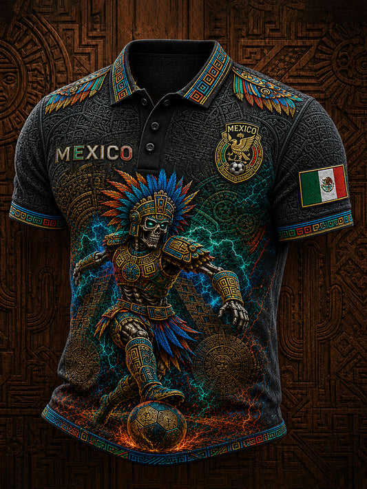 Men's Mexico Yaotl Mictlan Art Independence Day Printed Casual Tops