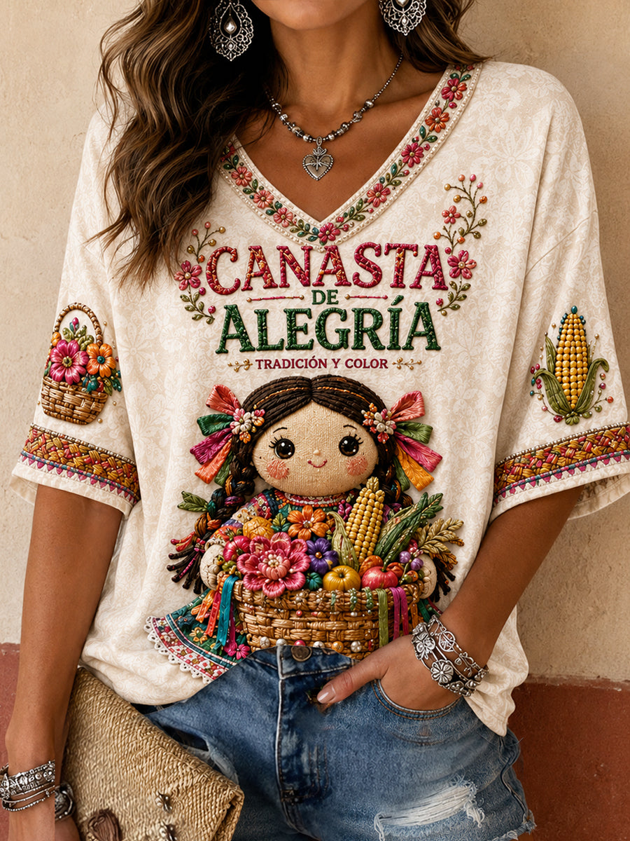 Women's Mexico Guelaguetza Lele Doll Art Printed T-shirt