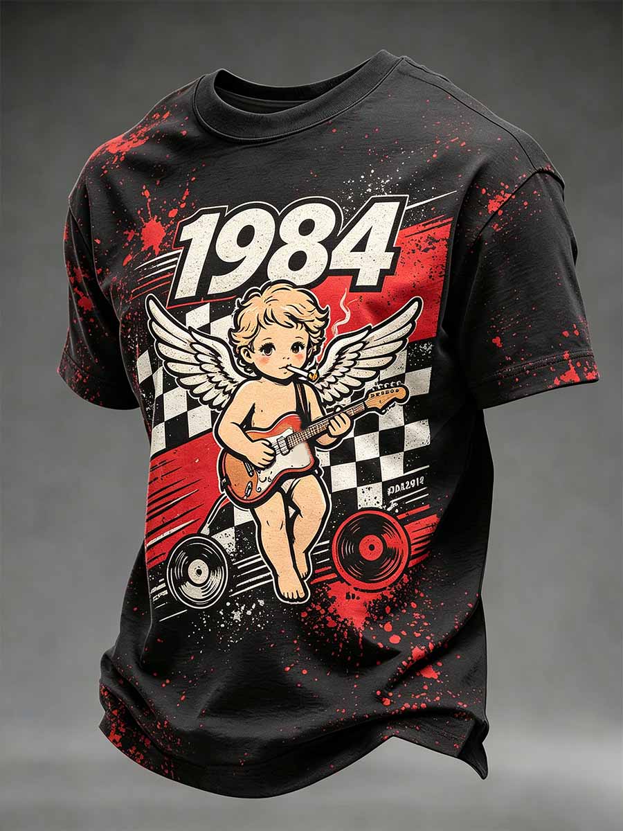 Men's Rock Angel Graffiti Print Casual T-Shirt