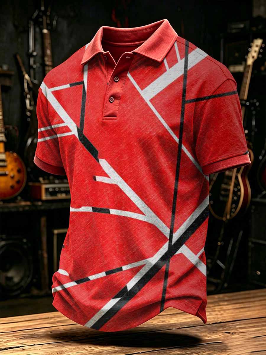 Men's Vintage Van Halen Print Casual Polo Shirt