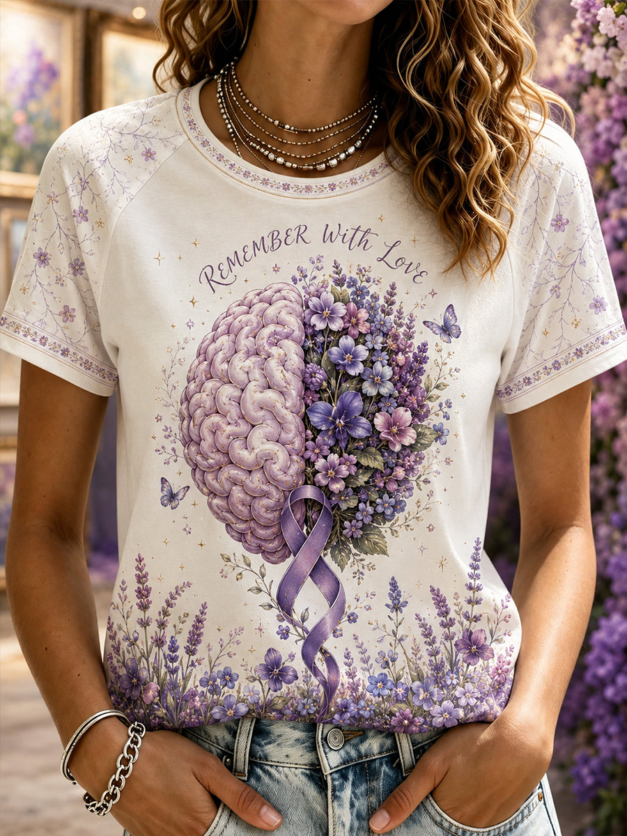 Women's Alzheimer's Disease Awareness Round Neck Short Sleeve T-Shirt