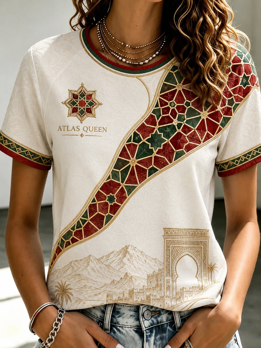 Women’s Moroccan Football Enthusiast Printed Casual Short-Sleeve T-Shirt
