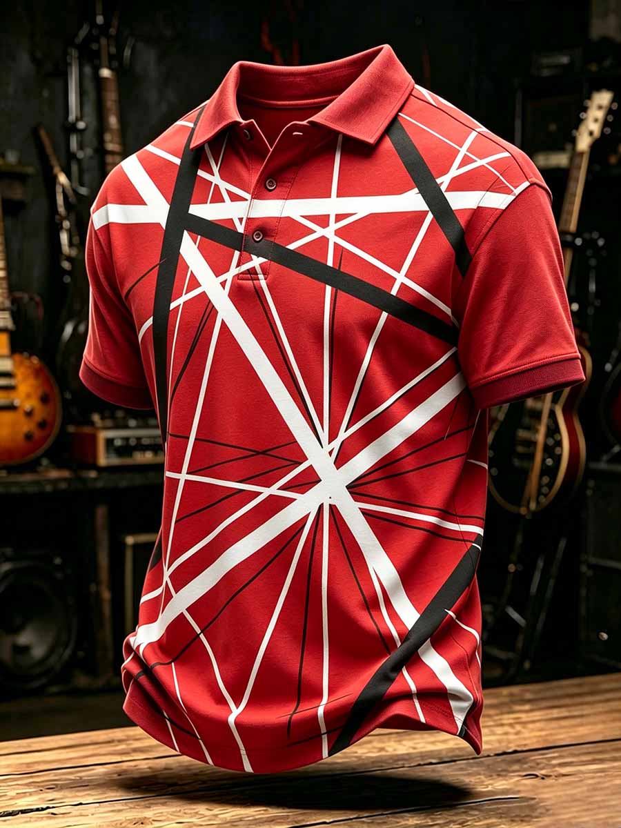 Men's Vintage Van Halen Print Casual Polo Shirt