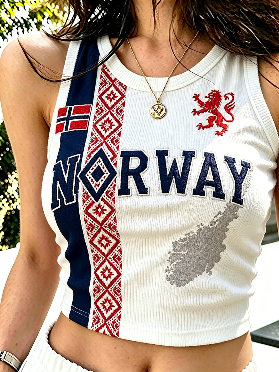 Women's Norway Ethnic Pattern Flag Print Round Neck Casual Vest