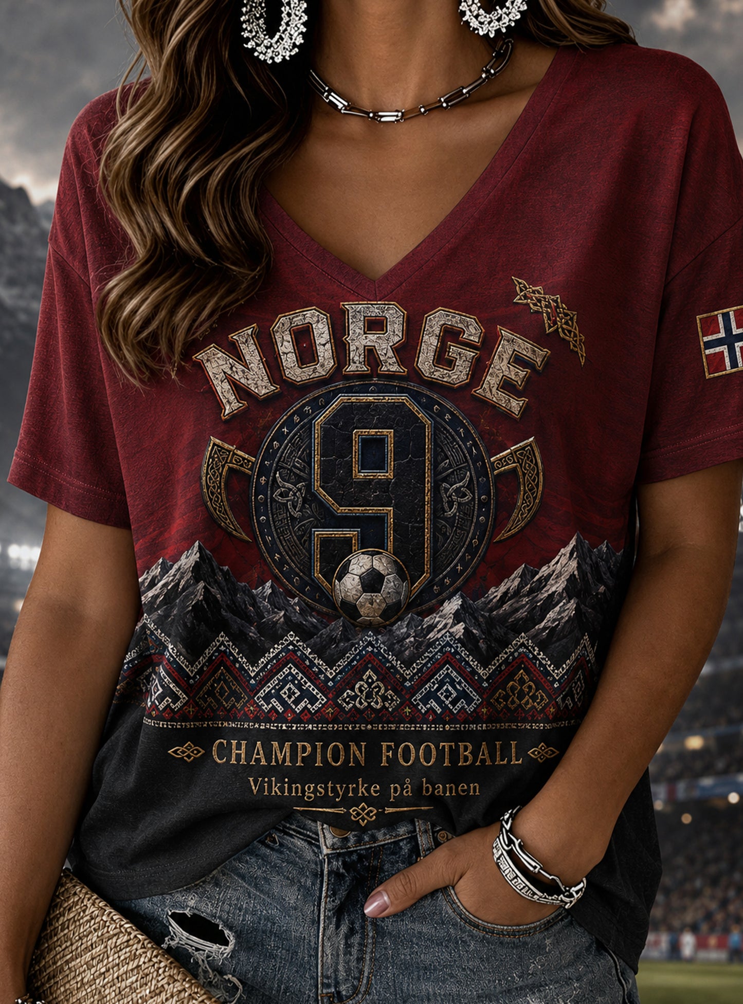 Women's Norwegian Viking-Themed Art Print T-Shirt