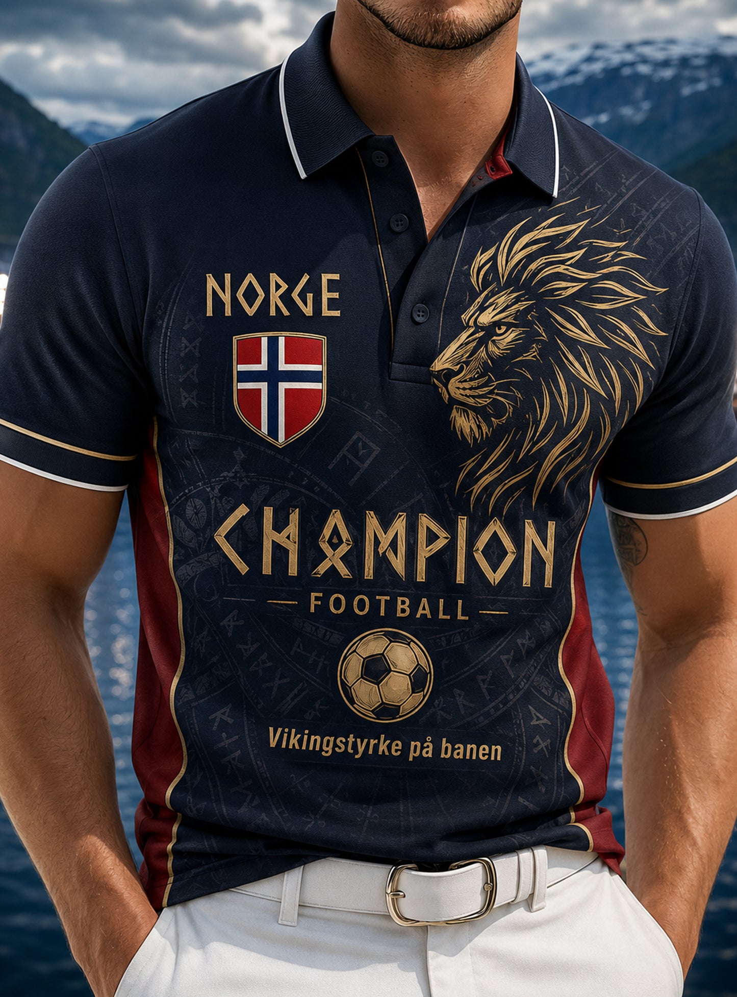 Men's Norwegian Viking-Inspired Art Print Polo Shirt