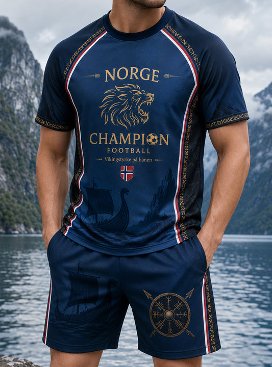 Men's Norwegian Viking-Themed Art Print T-Shirt Set