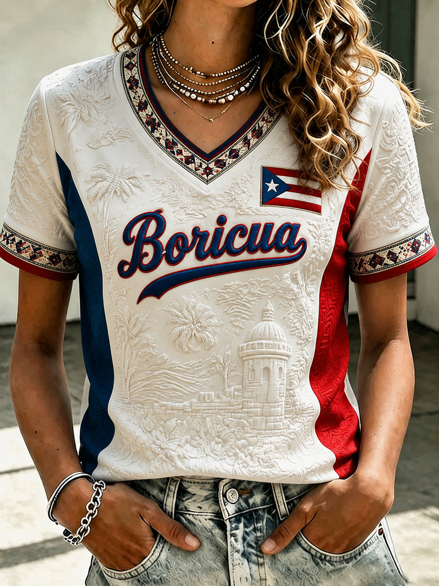 Women's Retro Puerto Rican Art Casual T-Shirt