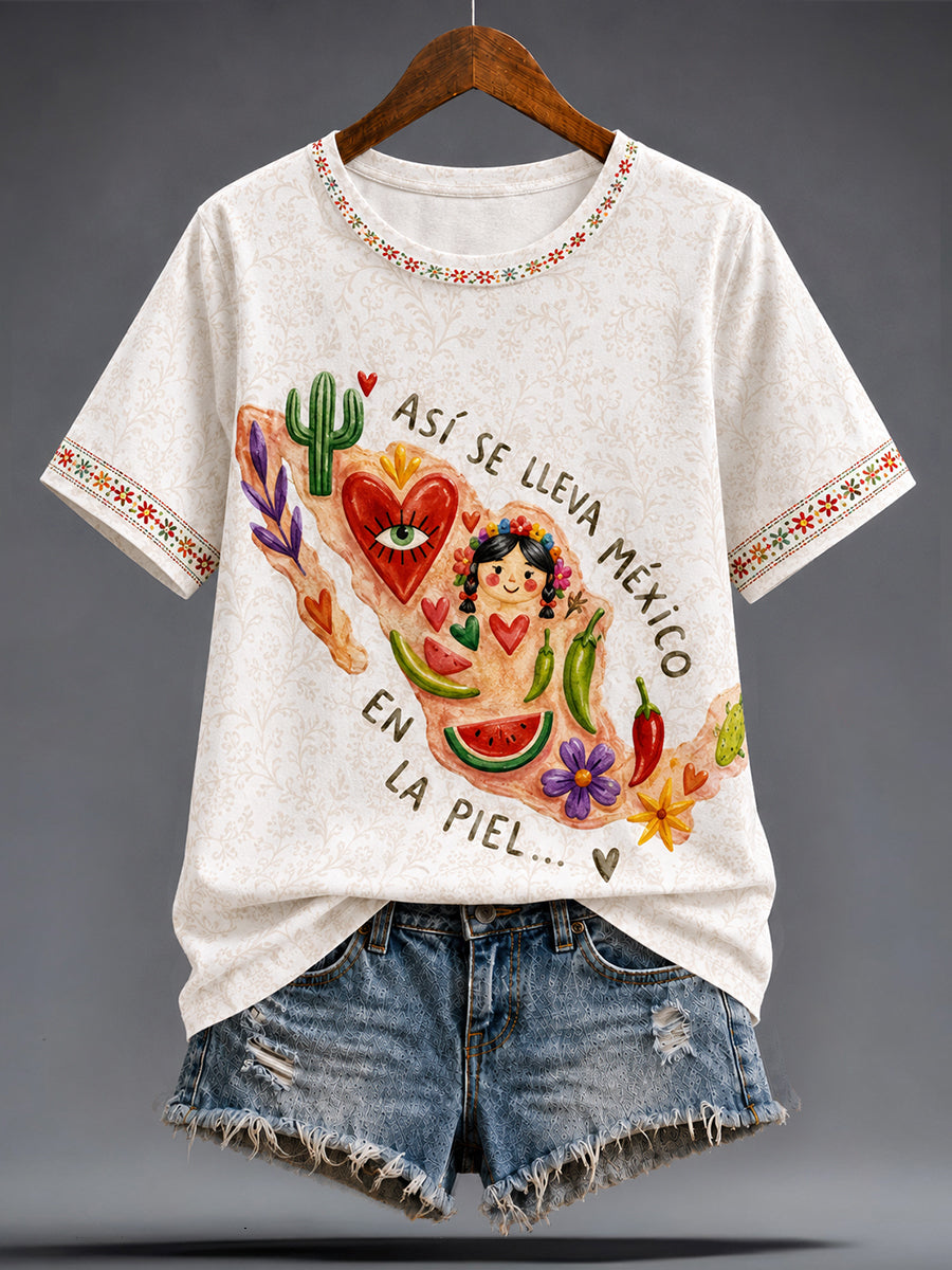 Women's Mexico Guelaguetza Lele Doll Art Printed T-shirt