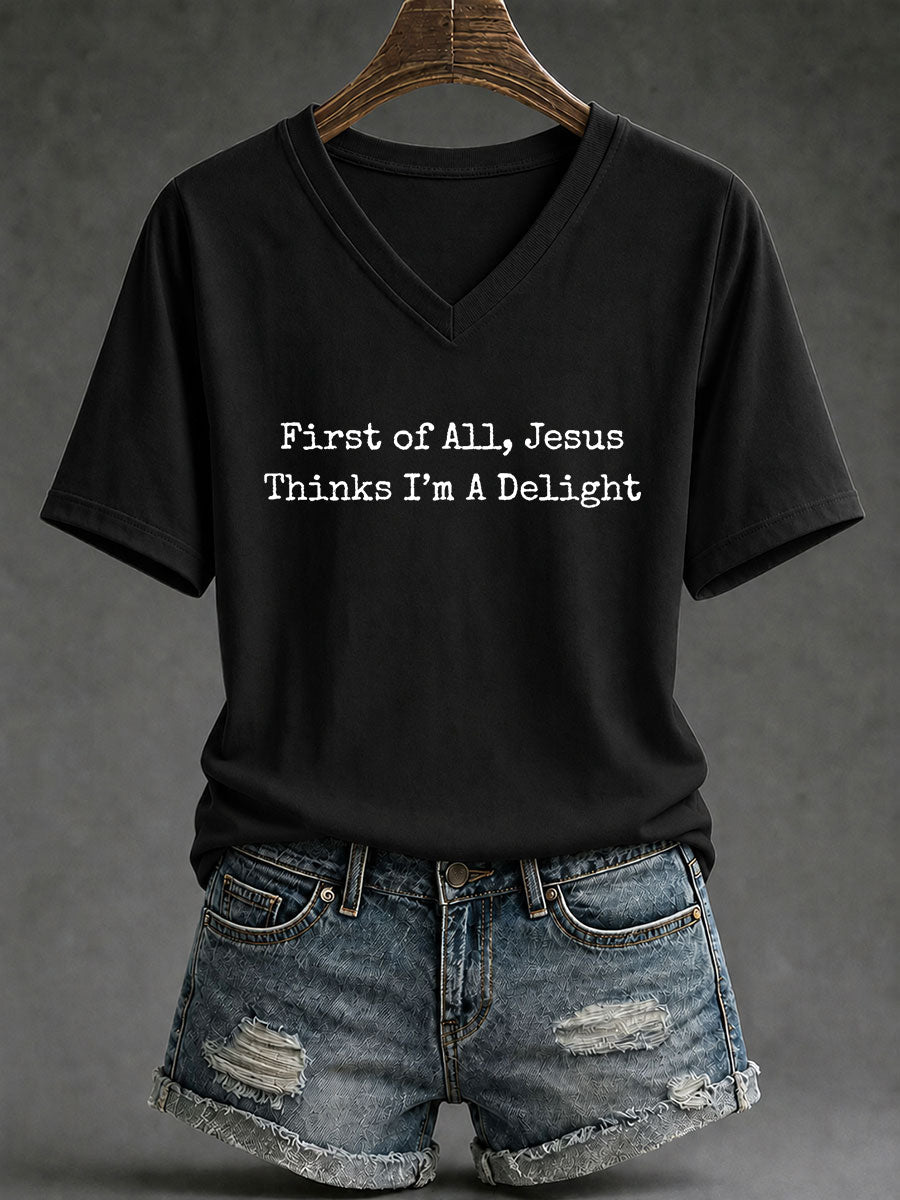 Women's 'Jesus Thinks I'm A Delight' Printed Casual T-Shirt