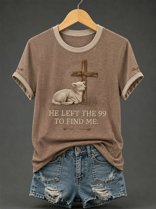 Women's Christian He Left The 99 To Find Me Print Casual Tee