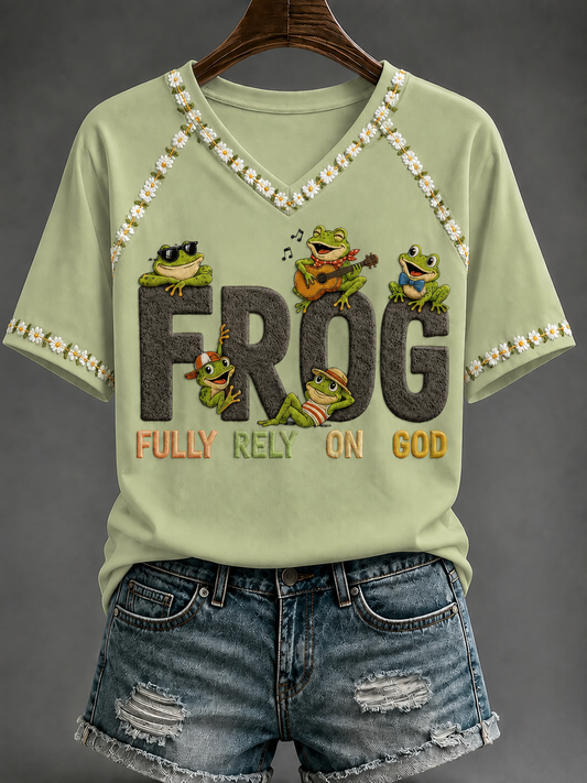 Women's Fully Rely On God V-neck Off-shoulder Short-sleeved T-shirt