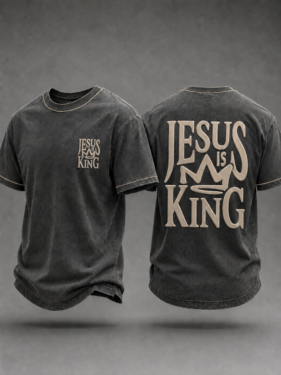 Men's  Christian Jesus Is King Cross Short-sleeved T-shirt