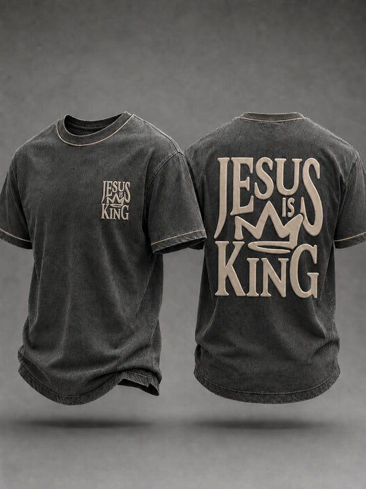 Men's  Christian Jesus Is King Cross Short-sleeved T-shirt
