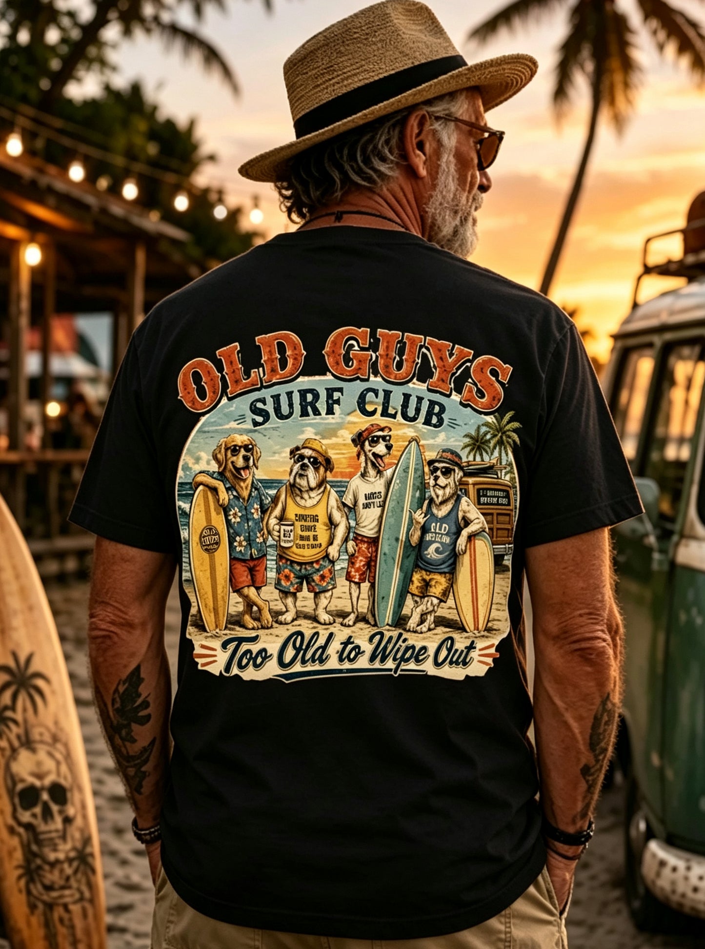 Men's Old Guys Surf Club Printed Vintage Fashion Loose Short Sleeve T-Shirt