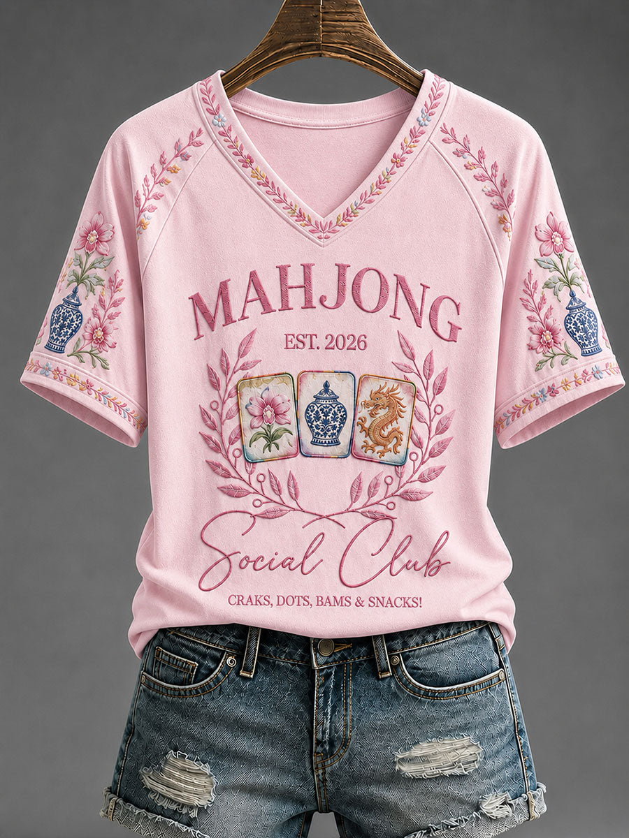 Women's Mahjong Print Casual T-Shirt