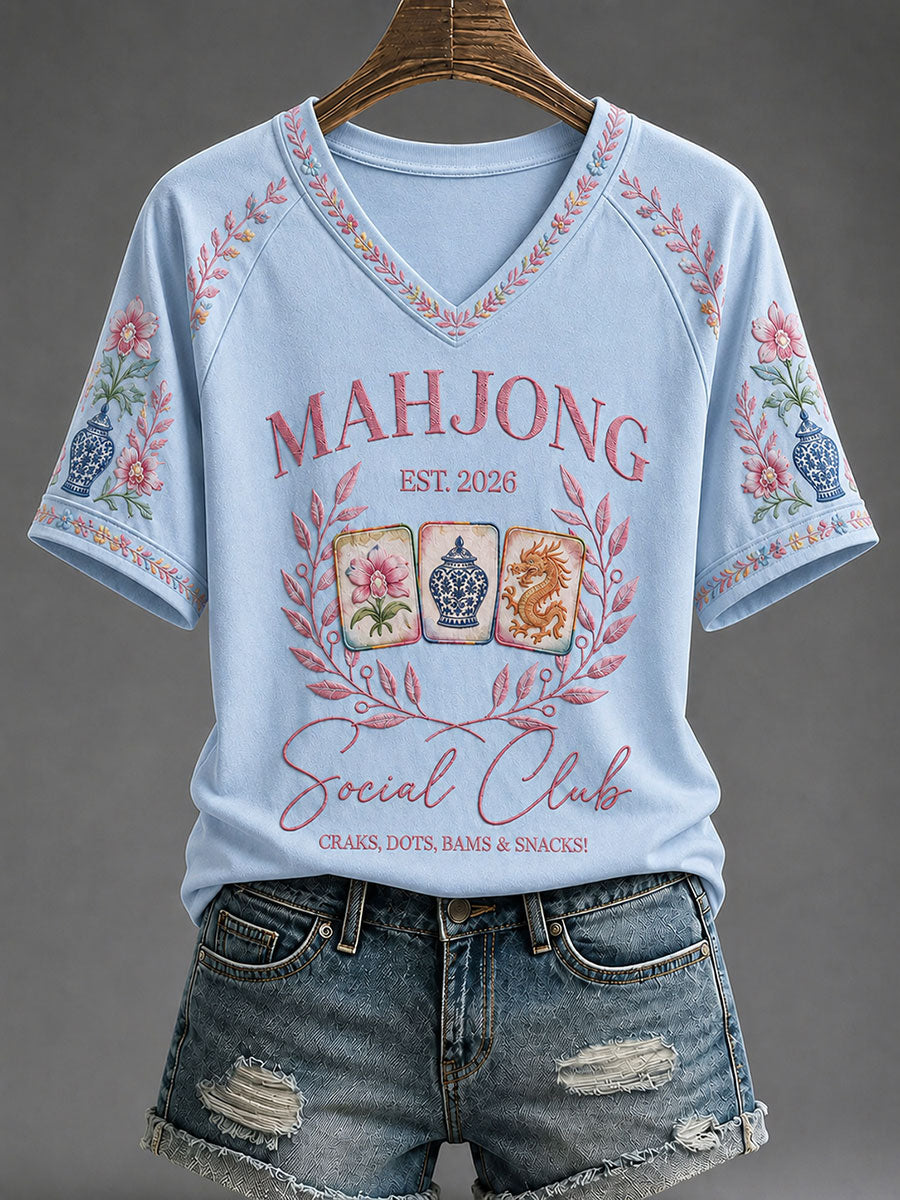 Women's Mahjong Print Casual T-Shirt