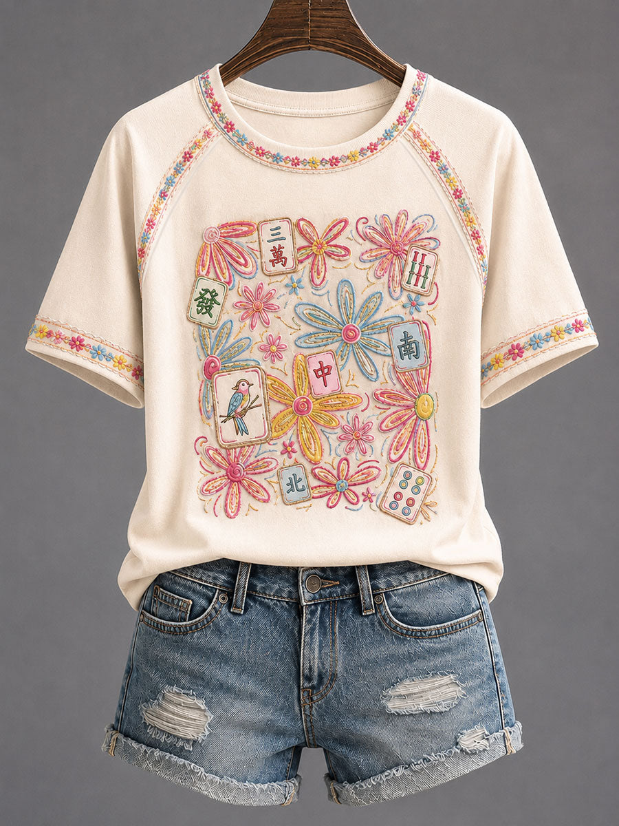 Women's Mahjong Print Casual T-Shirt