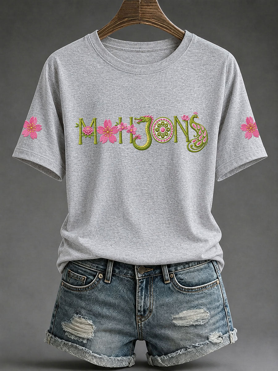 Women's Mahjong Print Casual T-Shirt