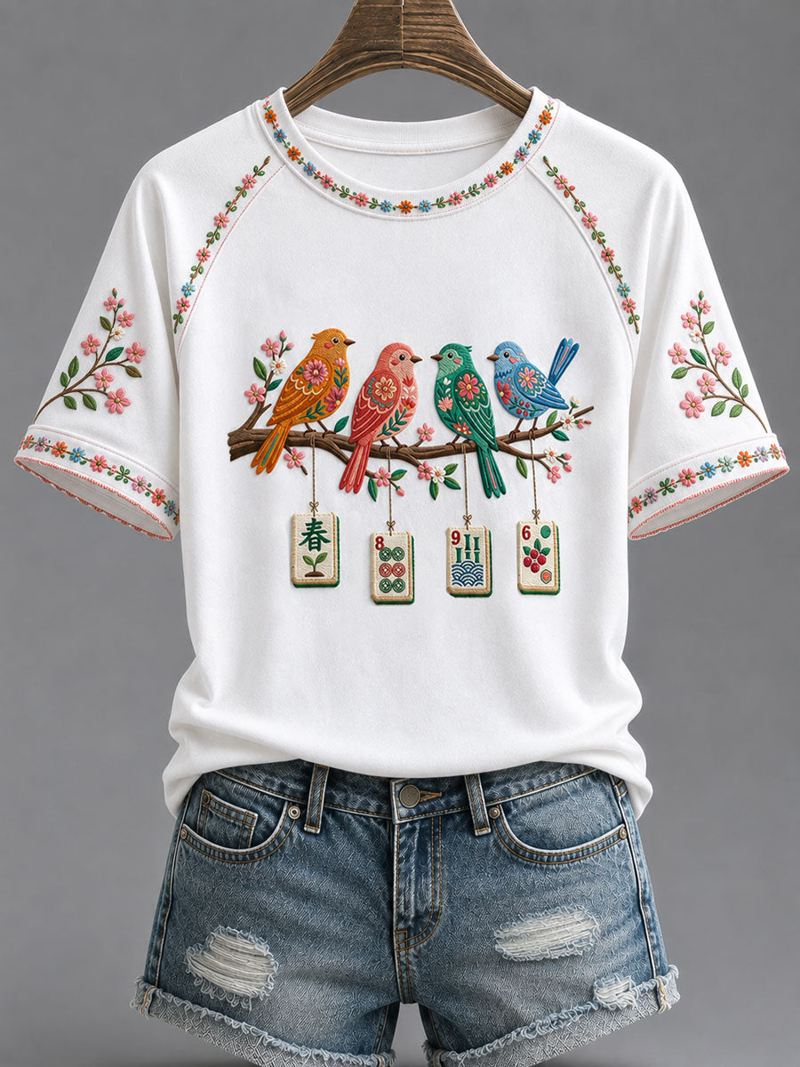 Women's Mahjong Print Casual T-Shirt