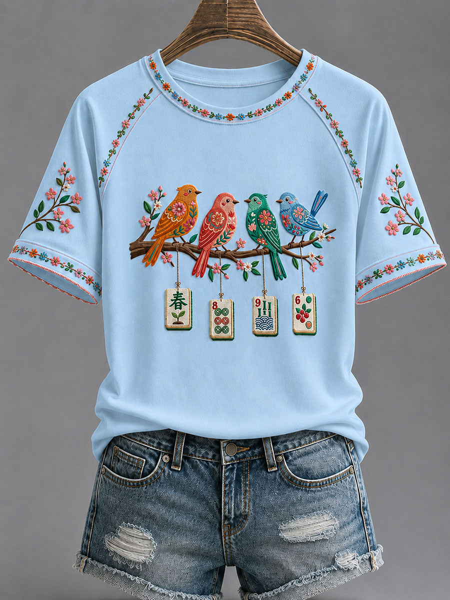 Women's Mahjong Print Casual T-Shirt