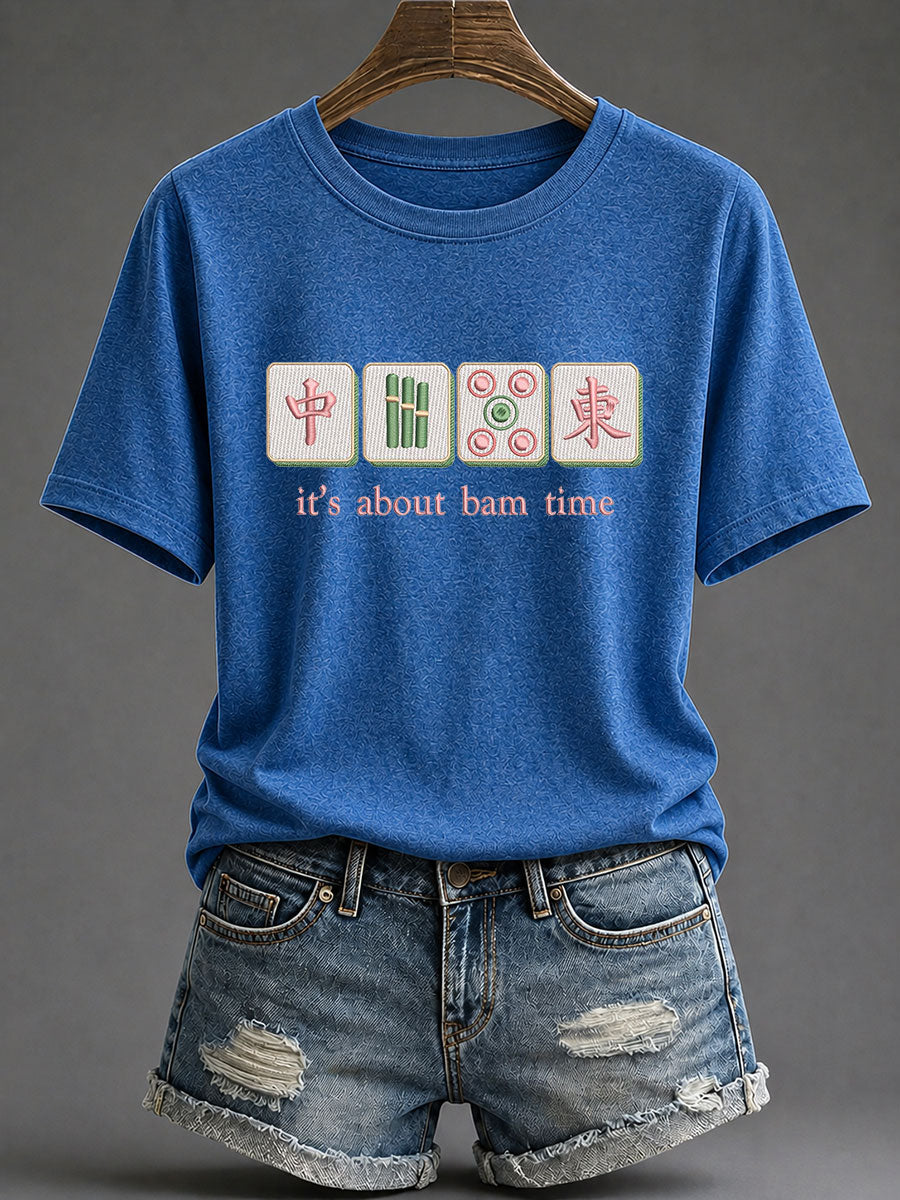 Women's Funny Mahjong Print Casual T-Shirt