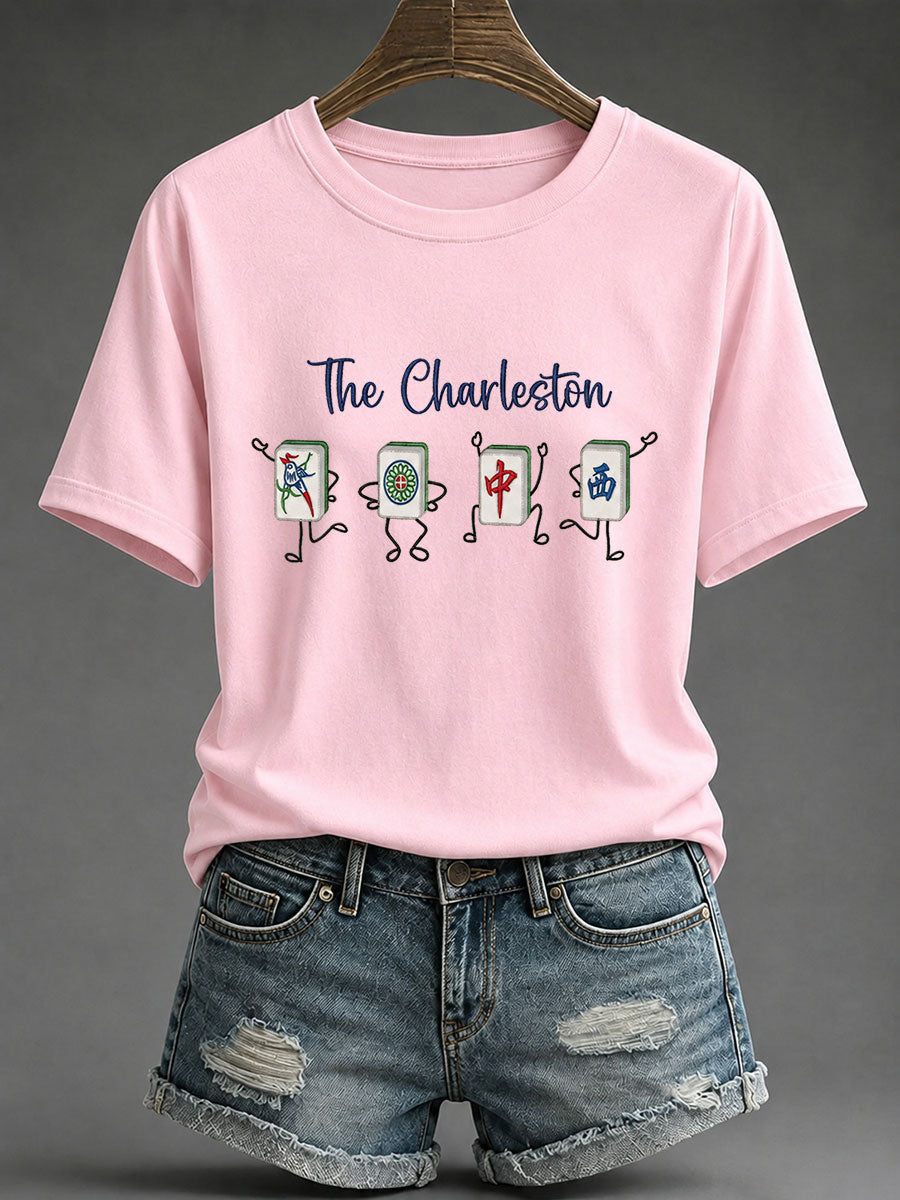 Women's Funny Mahjong Print Casual T-Shirt