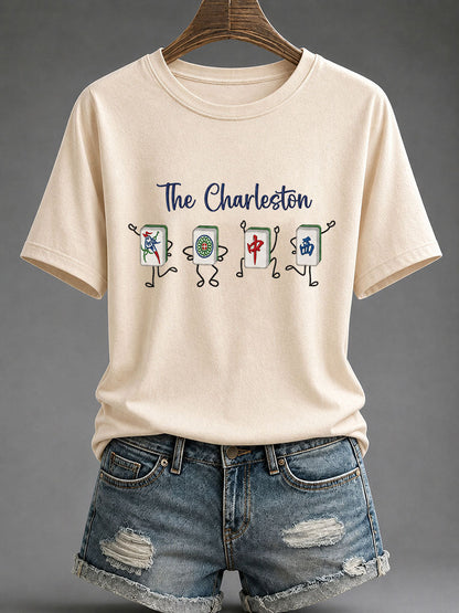 Women's Funny Mahjong Print Casual T-Shirt
