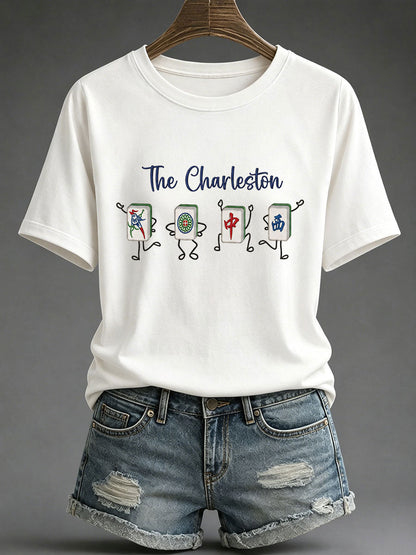 Women's Funny Mahjong Print Casual T-Shirt