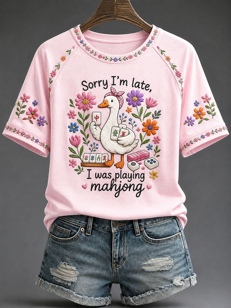 Women's Funny Mahjong Print Casual T-Shirt