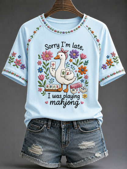 Women's Funny Mahjong Print Casual T-Shirt