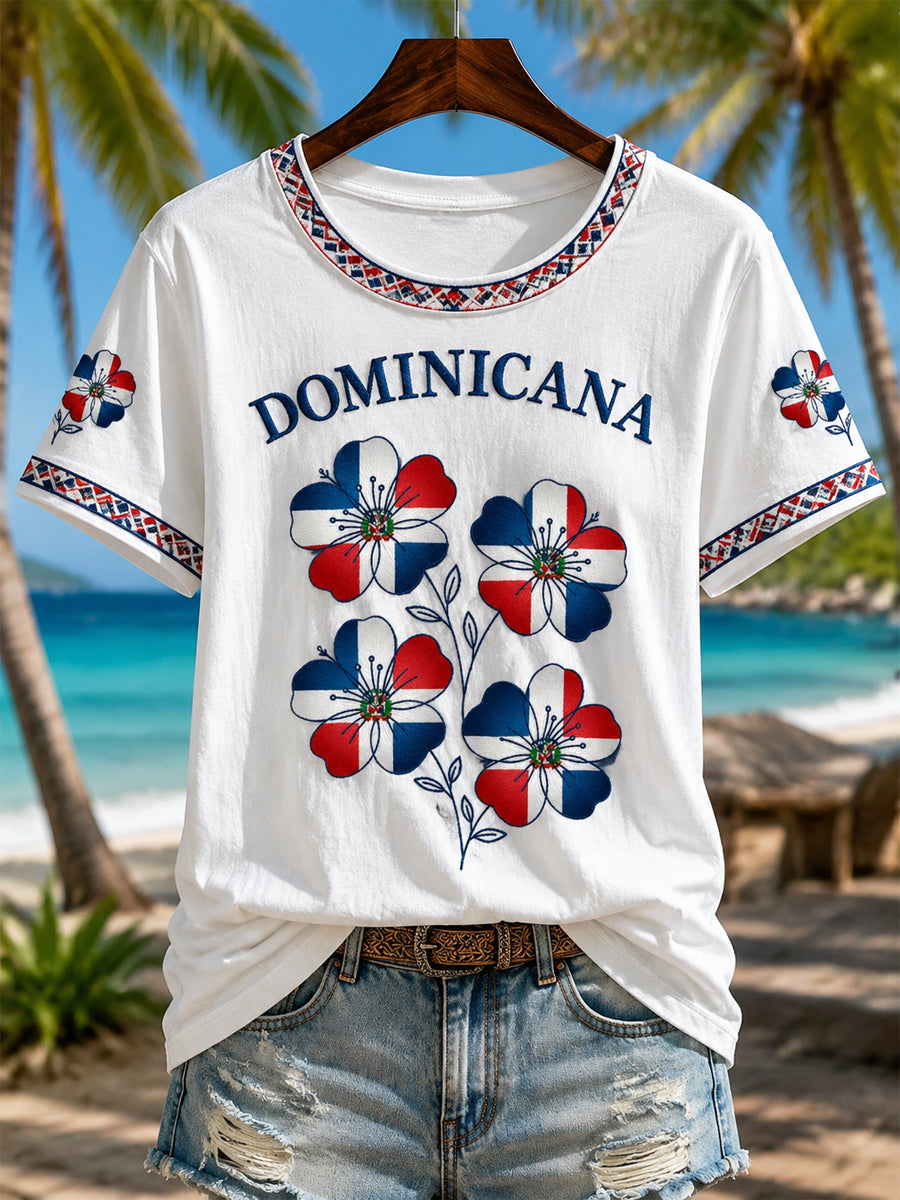 Women's Dominican Printed V-neck T-shirt