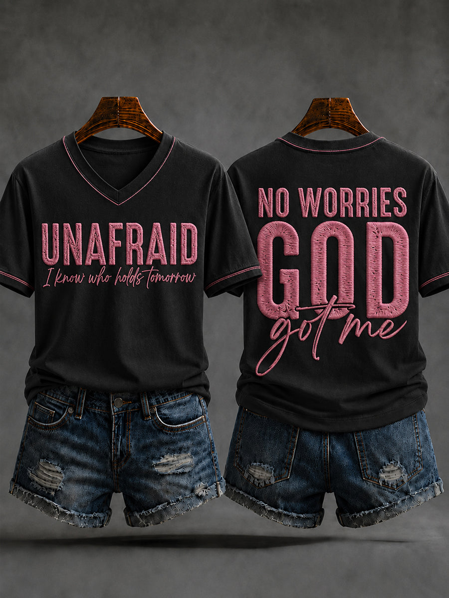 Women's Christian Unafraid God Got Me"  V-neck Short Sleeve T-shirt
