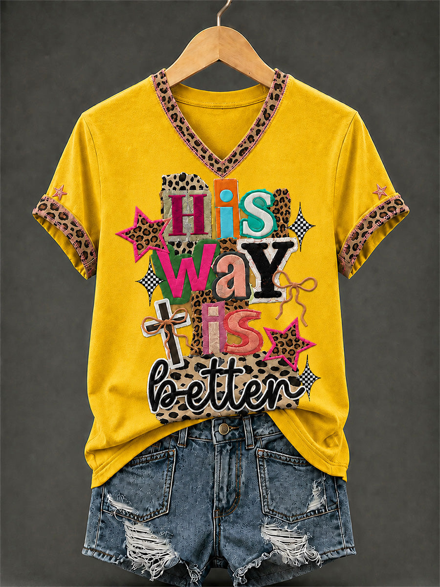 Women's His Way Is Better Print Casual V-Neck Tee