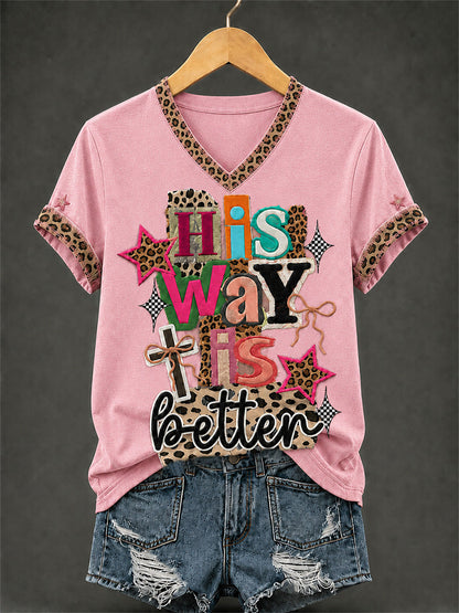 Women's His Way Is Better Print Casual V-Neck Tee