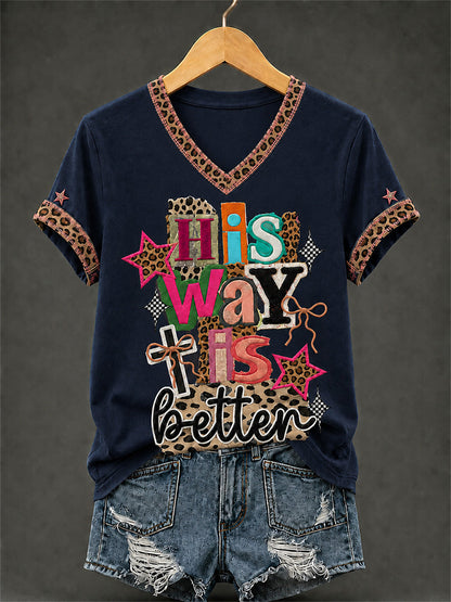 Women's His Way Is Better Print Casual V-Neck Tee