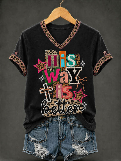 Women's His Way Is Better Print Casual V-Neck Tee