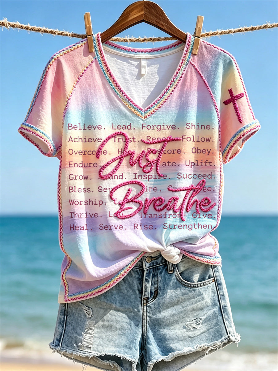 Women's Just Breathe Seascape Tie Dye Print short-sleeved T-shirt