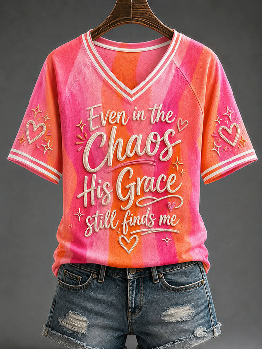 Women's "Even in the Chaos His Grace Finds Me" Casual T-shirt