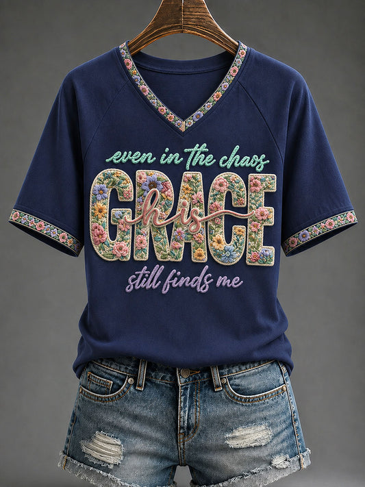 Women's "Even in the Chaos His Grace Finds Me" Casual T-shirt
