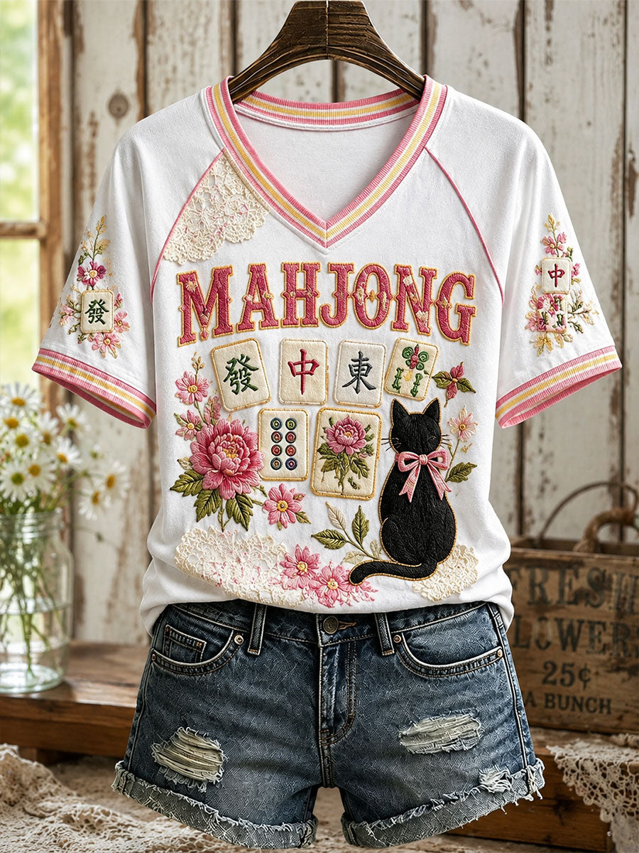 Women's Fun Cat Mahjong T-shirt