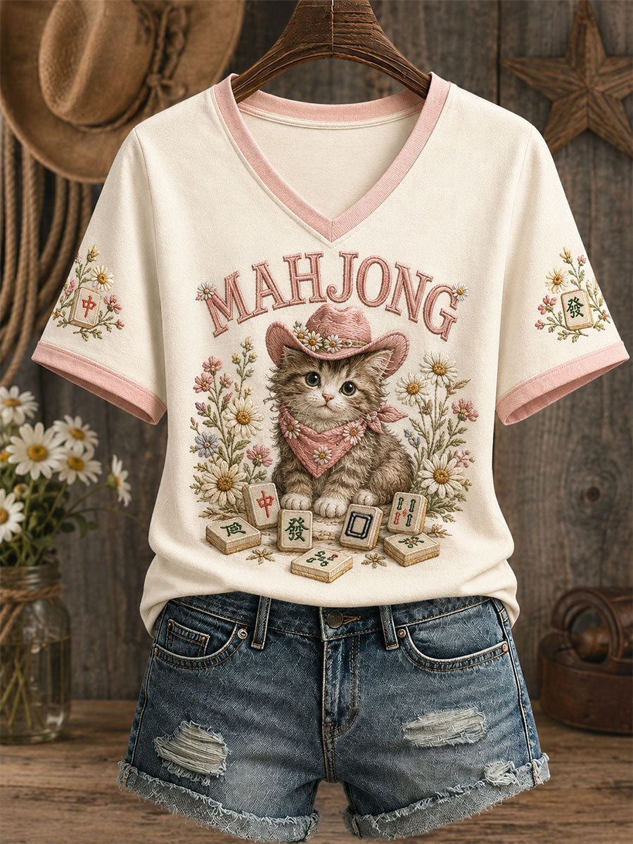 Women's Fun Cat Mahjong T-shirt
