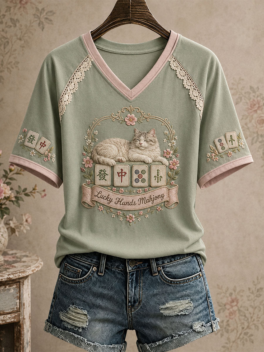 Women's Fun Cat Mahjong T-shirt