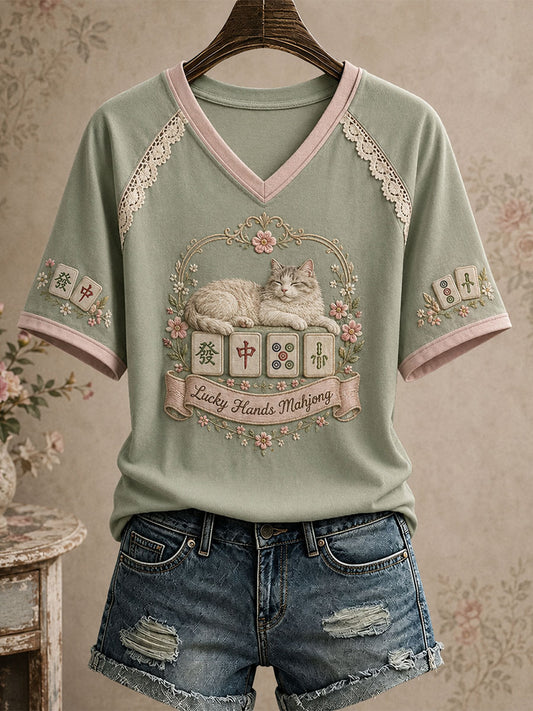 Women's Fun Cat Mahjong T-shirt