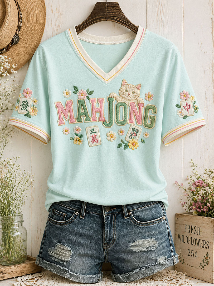 Women's Fun Cat Mahjong T-shirt