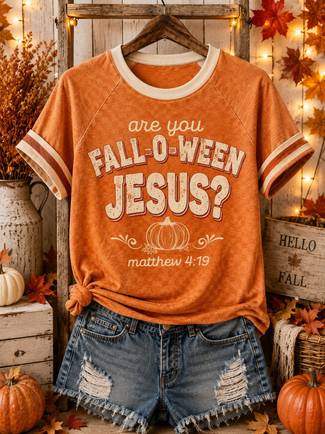 Women's Are You Fall-o-ween Jesus Printed Off-shoulder T-shirt