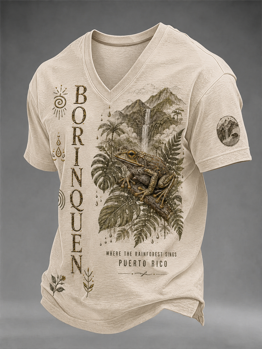 Men's Puerto Rico Printed V-neck T-shirt