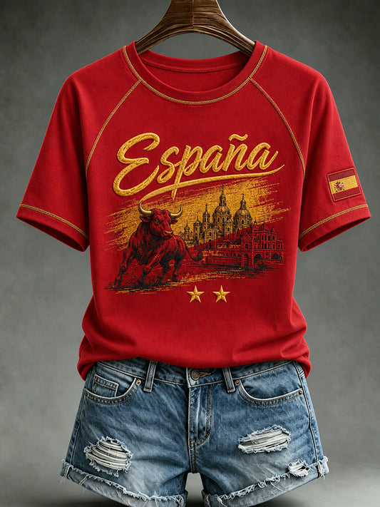 Women's España Lover Print Casual Short Sleeve T-shirt