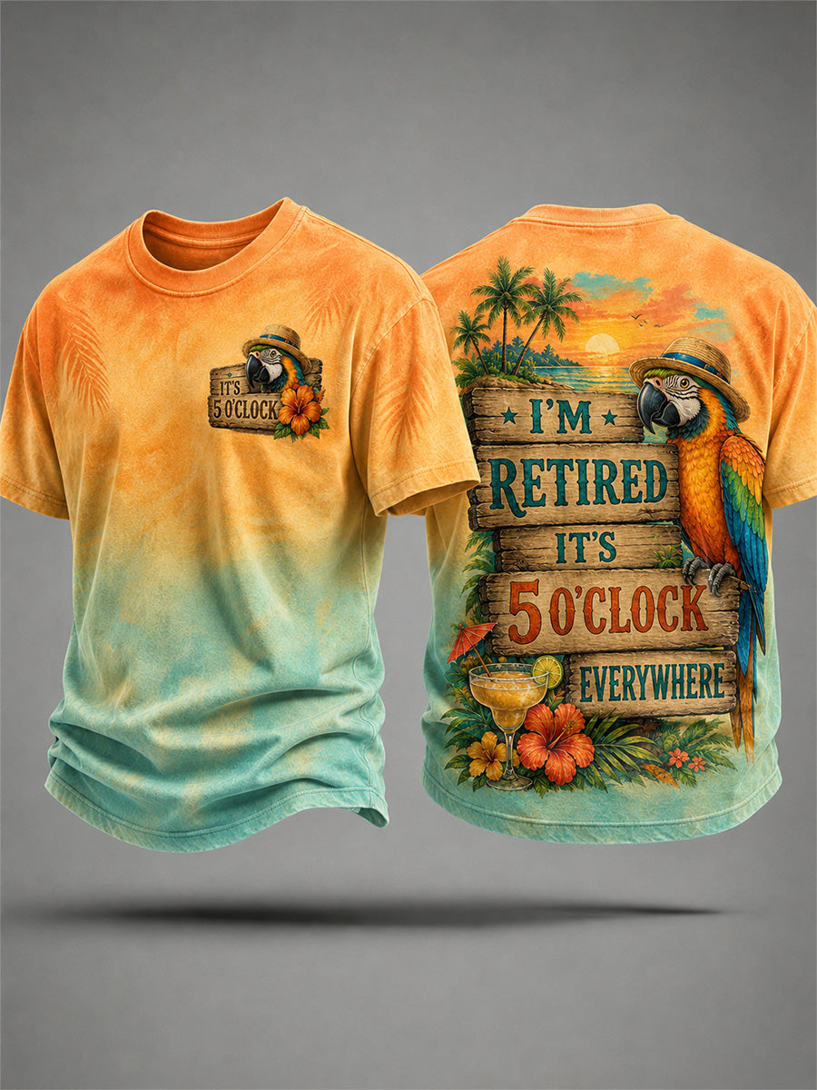 Men's  I'm Retired It's 5 O'clock Everywhere Parrot Print Casual Tee